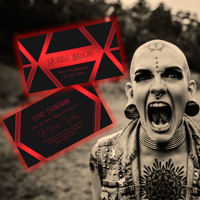 Cartão De Visita Flashy Black Geométrico Shimmery Red Eye Capturand (Criador carregado)