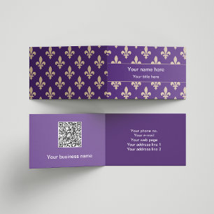 Cartão De Visita Fleur de Lis Pattern, Francês, Real, Creme, Roxo