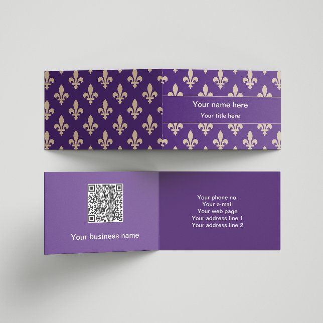 Cartão De Visita Fleur de Lis Pattern, Francês, Real, Creme, Roxo (Criador carregado)