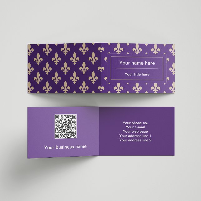 Cartão De Visita Fleur de Lis Pattern, Francês, Real, Creme, Roxo (Criador carregado)