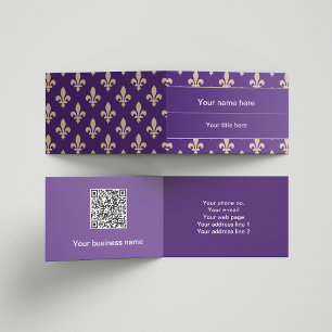 Cartão De Visita Fleur de Lis Pattern, Francês, Real, Creme, Roxo