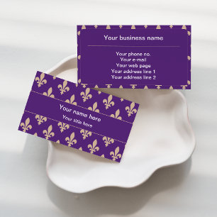 Cartão De Visita Fleur de Lis Pattern, Francês, Real, Creme, Roxo