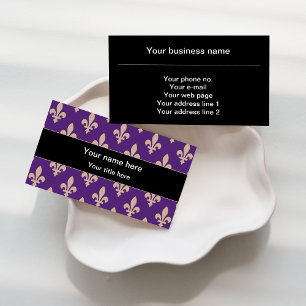 Cartão De Visita Fleur de Lis Pattern, Francês, Real, Creme, Roxo