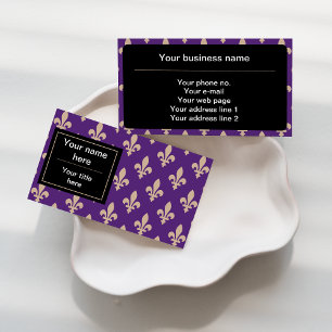Cartão De Visita Fleur de Lis Pattern, Francês, Real, Creme, Roxo