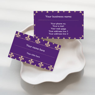 Cartão De Visita Fleur de Lis Pattern, Francês, Real, Creme, Roxo