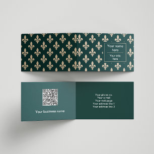 Cartão De Visita Fleur de Lis Pattern, Francês, Real, Creme, Verde