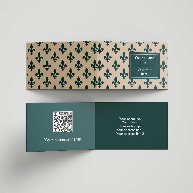 Cartão De Visita Fleur de Lis Pattern, Francês, Real, Verde (Criador carregado)