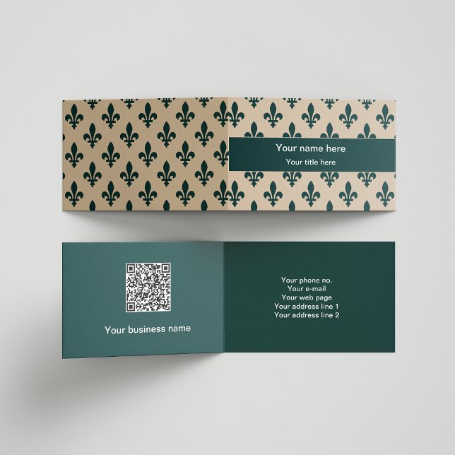 Cartão De Visita Fleur de Lis Pattern, Francês, Real, Verde (Criador carregado)
