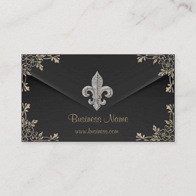Cartão de visita fleur de lis prateado 2 (Frente)