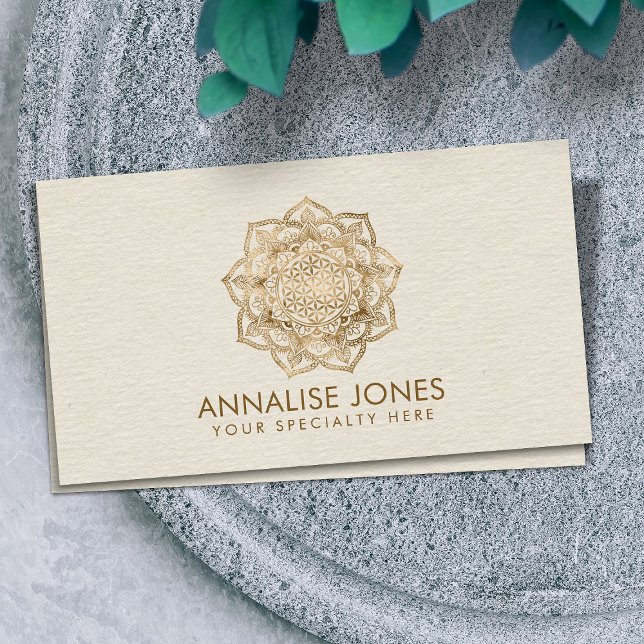 Cartão De Visita Flor da Vida em Lotus - dourados e canvas pastéis (Criador carregado)