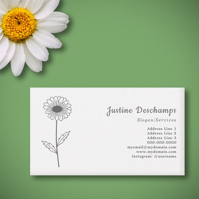 Cartão De Visita Flor de Arte da Linha de Margarida Botânica (Botanical Daisy Line Art Flower Business Card)