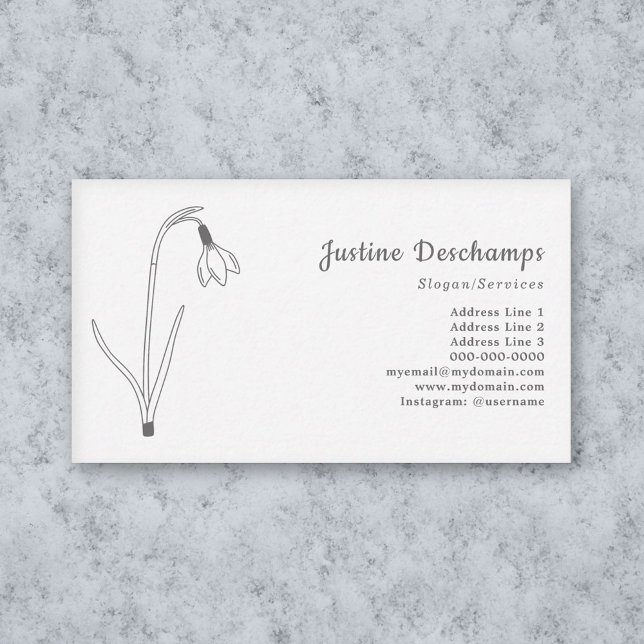 Cartão De Visita Flor de Arte da Linha de Neve Botânica (Botanical Snowdrop Line Art Flower Business Card)