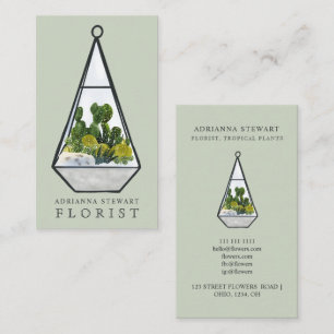 Cartão De Visita Flor de cactus terrarium verde moderno