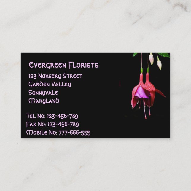 Cartão De Visita Flor de Fúchsia Rosa (Frente)