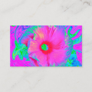 Cartão De Visita Flor de Hibisco Vermelho, Rosa Psicodélico