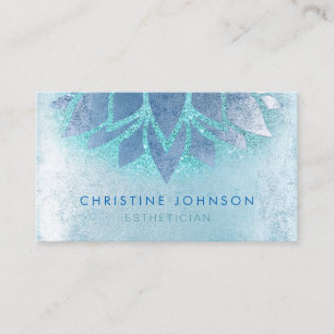 Cartão De Visita Flor de lótus azul e brilho falso