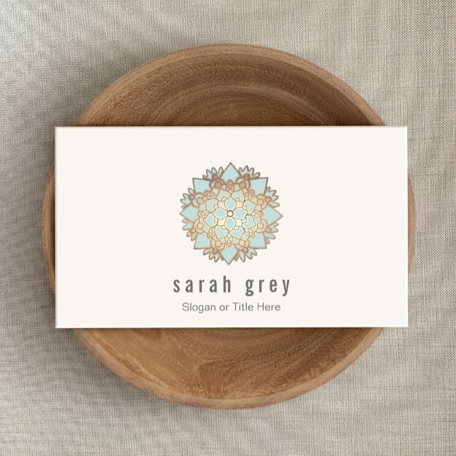 Cartão De Visita Flor de lótus azul e Dourado elegante (Criador carregado)