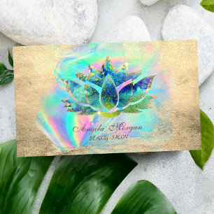 Cartão De Visita Flor de Lótus Azul Elegante Holográfico Inc