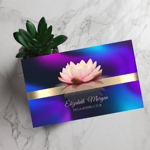 Cartão De Visita Flor de Lótus com Faixa Dourada Holográfica