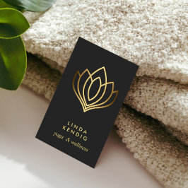 Cartão De Visita Flor de Lotus Dourada | CINZAS | ioga de massagem 