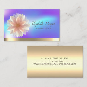 Cartão De Visita Flor de Lótus Elegante Dourado, Ioga Holográfico