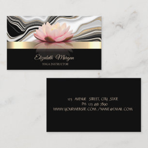 Cartão De Visita Flor de Lótus Elegante Mármore Dourado Yoga