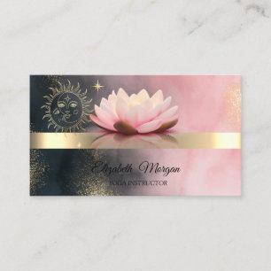 Cartão De Visita Flor de Lótus Elegante Sol Dourado Yoga