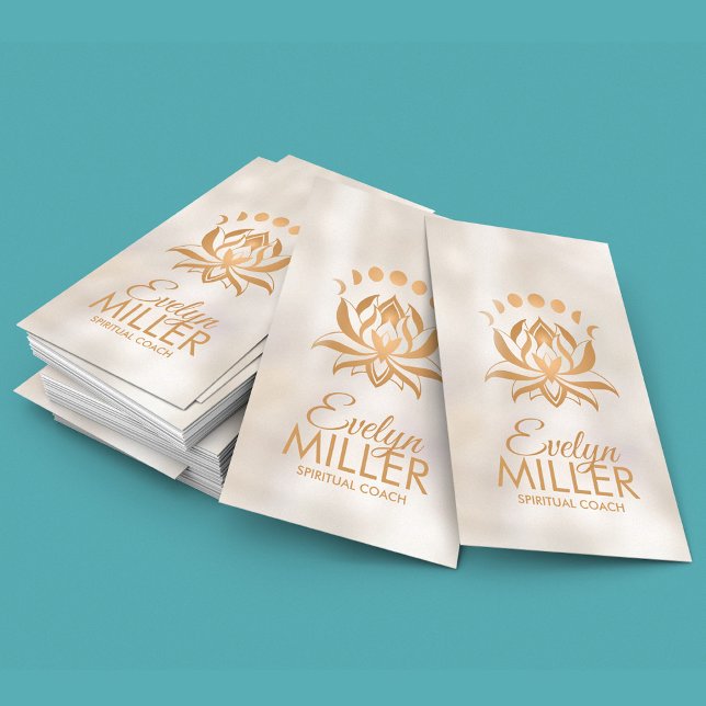 Cartão De Visita Flor de Lotus ouro e fases da lua (Criador carregado)