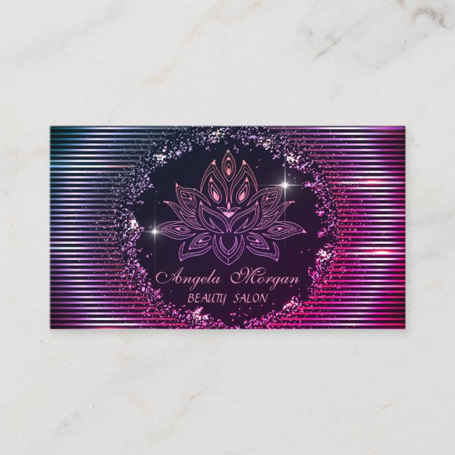 Cartão De Visita Flor de lótus profissional - Stripes pretas (Frente)