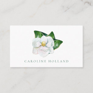 Cartão De Visita Flor de Magnólia em Aquarela Elegante Profissional
