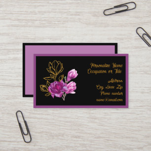 Cartão De Visita Flor de Magnólia Roxa Elegante
