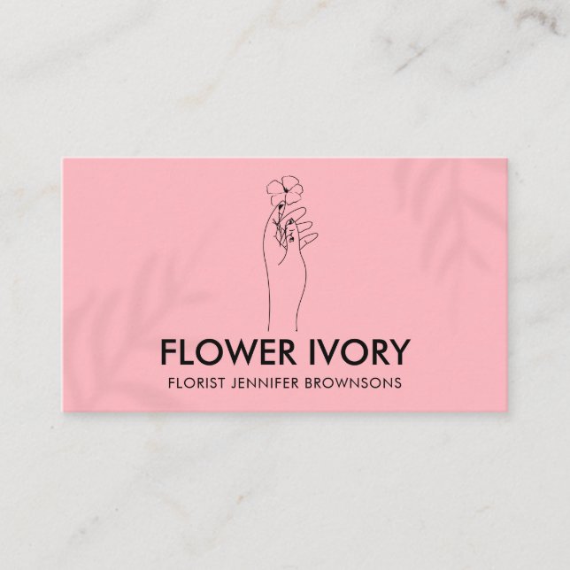 Cartão De Visita Flor de Mão Simples e Elegante Rosa (Frente)