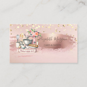 Cartão De Visita Flor de Misturador de Bolo,Confetti Dourado, Traço