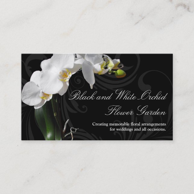Cartão De Visita Flor de Orquídea Dramática em Preto e Branco com R (Frente)