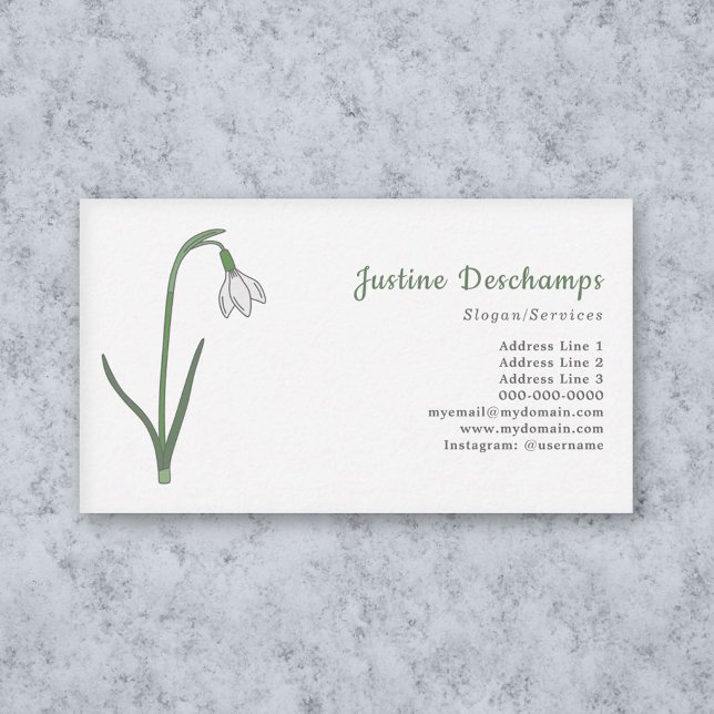 Cartão De Visita Flor de Pastel de Neve Botânica (Botanical Snowdrop Pastel Flower Business Card)