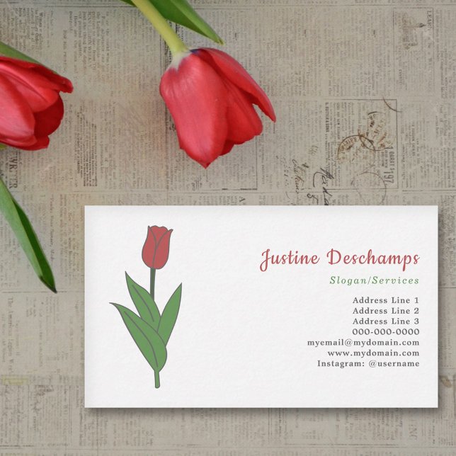 Cartão De Visita Flor de Pastel Vermelho Botânico (Botanical Red Tulip Business Card)