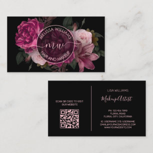 Cartão De Visita Flor de Peônia Rosa Logotipo Preto