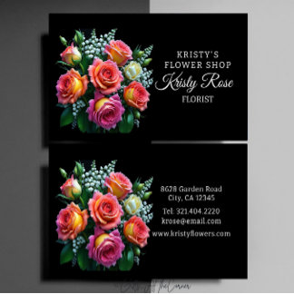 Cartão De Visita Flor de Rosa Branca Laranja Rosa Elegante Florista