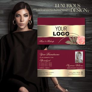 Cartão De Visita Flor de Rosa de Decor Dourado e Burgundy com Foto