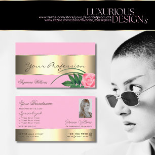 Cartão De Visita Flor de Rosa de Decor Rosa e Dourado com Foto