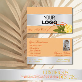 Cartão De Visita Flor de Rosa do prato prateado com logotipo e foto