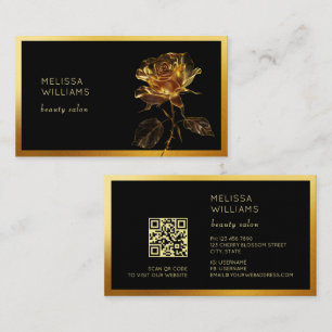 Cartão De Visita Flor de Rosa Dourada de Luxo