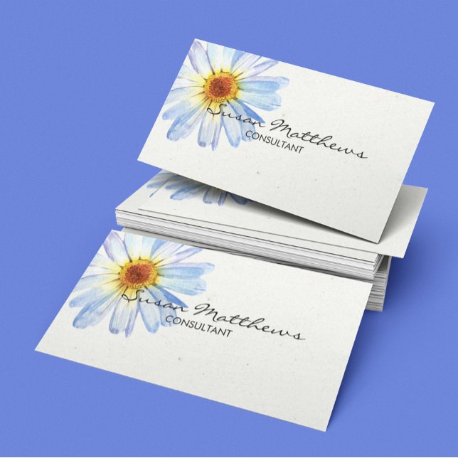 Cartão De Visita Flor de Script de Margarida Branca Moderna Minimal (Criador carregado)