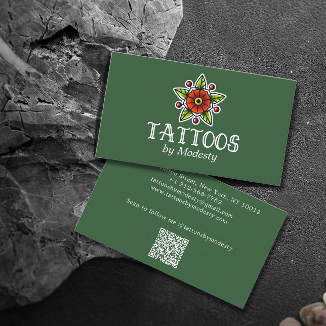 Cartão De Visita Flor de Tatuagem Tradicional (Traditional Tattoo Flower Business Card)