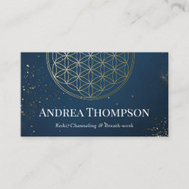 Cartão De Visita Flor Dourada e Azul da vida, Reiki, Canalização