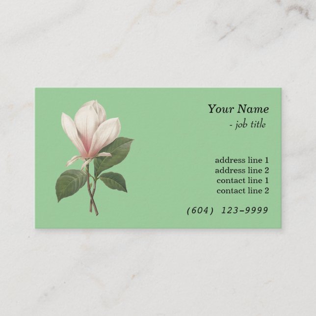 Cartão De Visita Flor elegante de arte botânica magnólia Elegante (Frente)