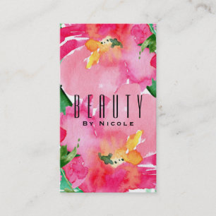 Cartão De Visita Flor Floral De Aquarela Rosa Beleza De Verão Chic