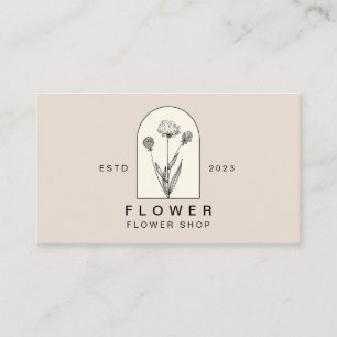 Cartão De Visita Flor Florista Flor Beige Elegante Dente-de-Leão
