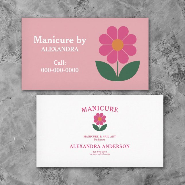 Cartão De Visita Flor & Manicure Rosa (Flower & Manicure Pink Business Card)