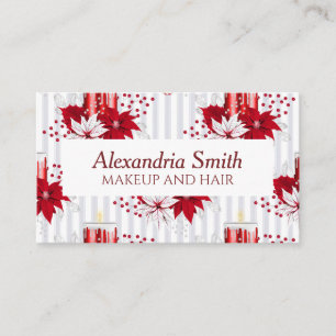Cartão De Visita Flor Moderno de Poinsettia Vermelha e Branca